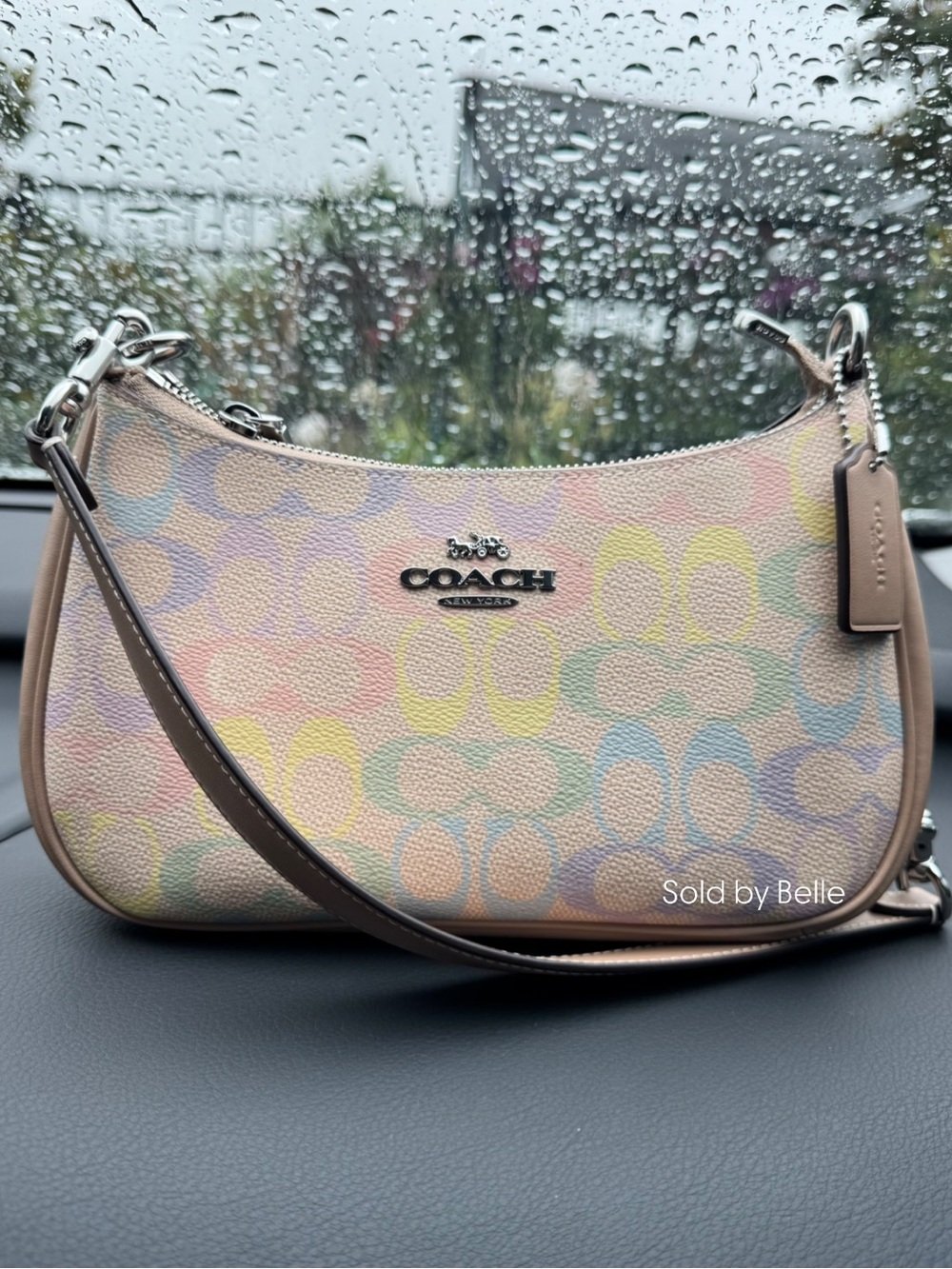 NWT Coach Teri Shoulder Bag In Rainbow Signature Canvas CDA91 Sand Multi
